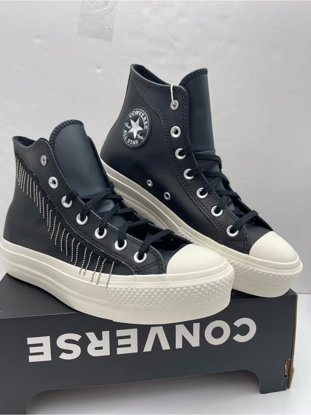 Converse A15473C CTAS LIFT HI Leather BLACK/EGRET/SILVER Platform Sneakers